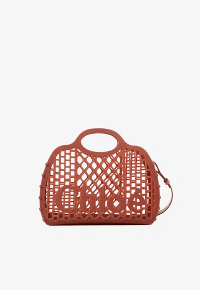 Chloé Logo Cage Tote Bag In Brown