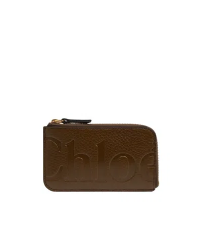 Chloé Logo Card Holder In Brown