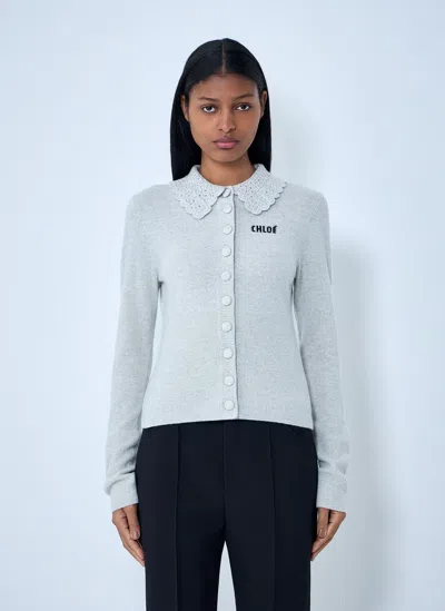 Chloé Logo Cardigan In Gray