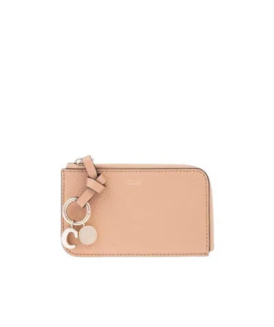 Chloé Logo-charm Leather Cardholder In Nude