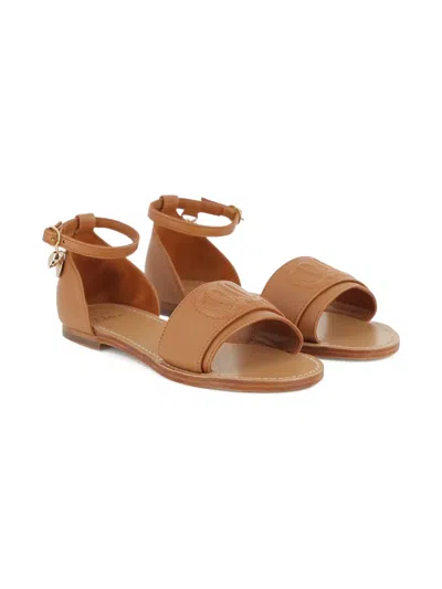 Chloé Kids' Logo-charm Strap Sandals In Brown