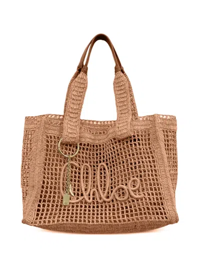 Chloé Logo Charm Tote Bag In Brown