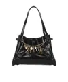 Chloé Logo Charms Patent Leather Hobo Bag In Black
