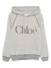 Chloé Hooded Cotton Blend Sweatshirt With Kangaroo Pocket In Gray