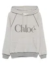 Chloé Hooded Cotton Blend Sweatshirt With Kangaroo Pocket In Gray
