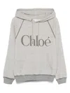 Chloé Hooded Cotton Blend Sweatshirt With Kangaroo Pocket In Gray