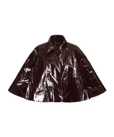 Chloé Short Brown Shiny Cotton Cape In Burgundy