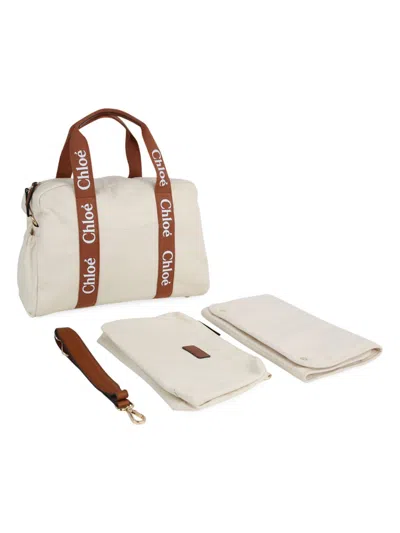 Chloé Logo Cotton & Leather Changing Bag In Ivory