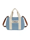Chloé Logo Cotton & Leather Shoulder Bag In Denim Blue