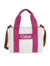 Chloé Logo Cotton & Leather Shoulder Bag In Off White