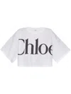 Chloé White Cropped T-shirt With Logo Lettering Print In Cotton Woman In White