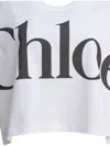 Chloé White Cropped T-shirt With Logo Lettering Print In Cotton Woman