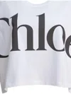 Chloé White Cropped T-shirt With Logo Lettering Print In Cotton Woman In White