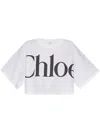 Chloé White Cropped Crewneck T-shirt With Maxi Logo Print On The Front In Cotton Woman