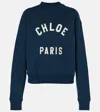 Chloé Blue Crewneck Sweatshirt With Logo Lettering Print In Cotton Woman In Blue