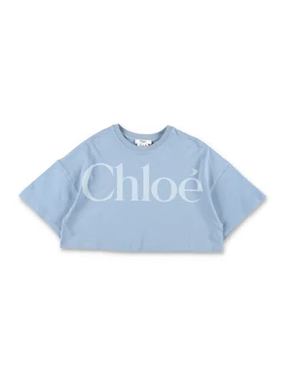 Chloé Kids'  Logo Cotton Jersey T-shirt For Girls In Blue