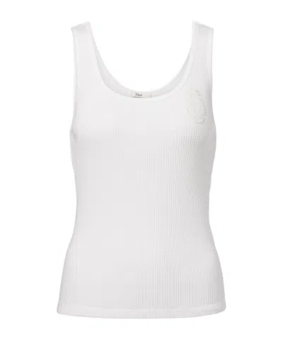 Chloé Logo Cotton Jersey Tank Top In White