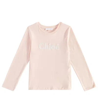 Chloé Kids' Logo Cotton Jersey Top In Pink