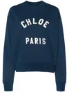 Chloé Blue Crewneck Sweatshirt With Logo Lettering Print In Cotton Woman