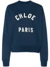 Chloé Blue Crewneck Sweatshirt With Logo Lettering Print In Cotton Woman