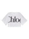 Chloé White Cropped Crewneck T-shirt With Maxi Logo Print On The Front In Cotton Woman In Blanco