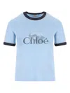 Chloé Logo Cotton Ringer Graphic T-shirt In Blue