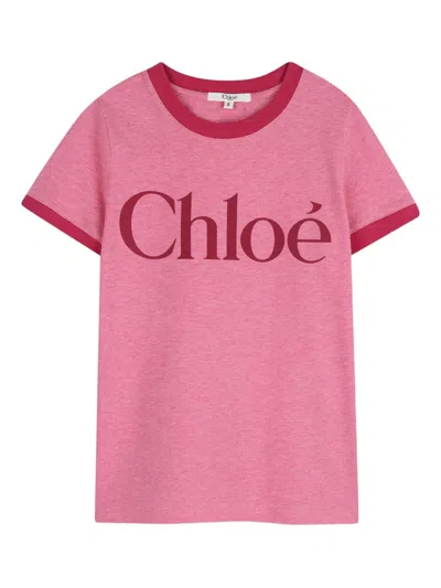 Chloé Kids' Logo Cotton T-shirt In Pink