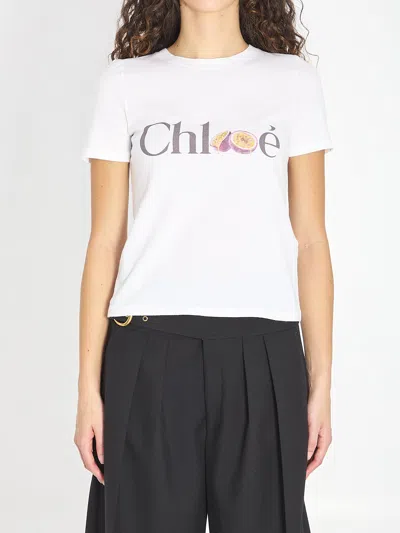 Chloé Printed Organic Cotton-jersey T-shirt In White