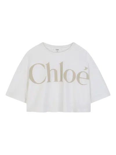 Chloé Kids' Logo Cotton T-shirt In White