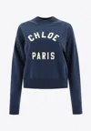 Chloé Mockneck Cotton Sweatshirt With Logo In Blue