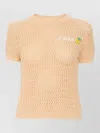 Chloé Chloe Logo-intarsia Open-knit Cotton T-shirt In Pink