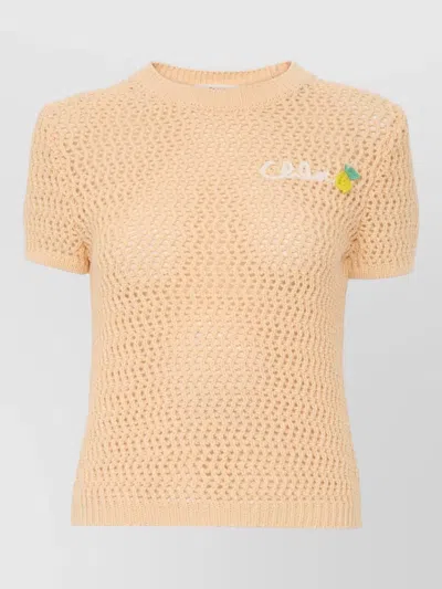 CHLOÉ LOGO CROCHET SWEATER ROUND NECK RIBBED HEM