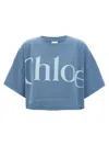 Chloé Oversize Signature Logo Crop Graphic T-shirt In Blue