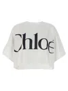 Chloé White Cropped T-shirt With Logo Lettering Print In Cotton Woman In White