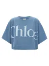 Chloé Oversize Signature Logo Crop Graphic T-shirt In Blue