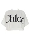 Chloé White Cropped T-shirt With Logo Lettering Print In Cotton Woman In White