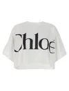Chloé White Cropped T-shirt With Logo Lettering Print In Cotton Woman In White