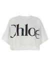 Chloé White Cropped Crewneck T-shirt With Maxi Logo Print On The Front In Cotton Woman