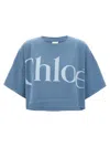Chloé Women Light Blue Jersey Cropped Logo T-shirt In Blue