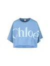 Chloé Women Light Blue Jersey Cropped Logo T-shirt In Blue