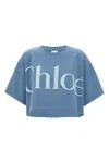 Chloé Chloè Logo Cotton Cropped T Shirt In Blue