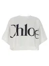 Chloé White Cropped T-shirt With Logo Lettering Print In Cotton Woman In White