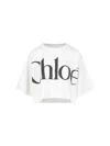 Chloé White Cropped T-shirt With Logo Lettering Print In Cotton Woman