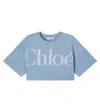 Chloé Kids Logo Cropped Cotton Jersey T-shirt In Blue