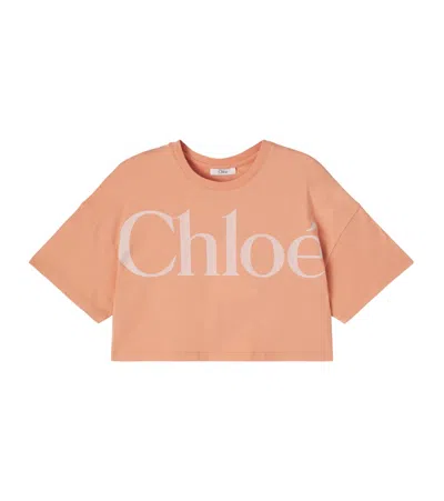 Chloé Kids' Logo Cropped Cotton Jersey T-shirt In Orange