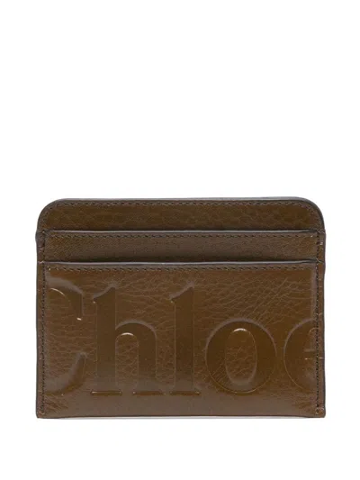 Chloé Logo-debossed Card Holder In Brown