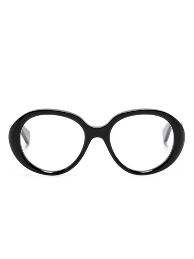 Chloé Logo-debossed Round-frame Glasses In Schwarz