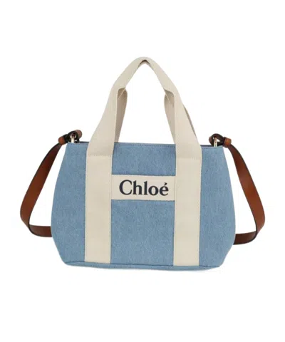 Chloé Logo Decal Denim Shoulder Bag In Blue