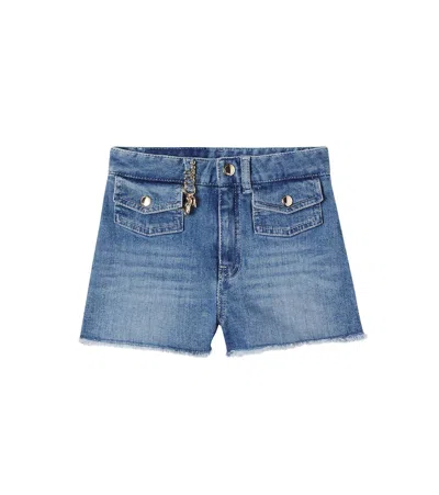 Chloé Kids Logo Denim Shorts In Blue