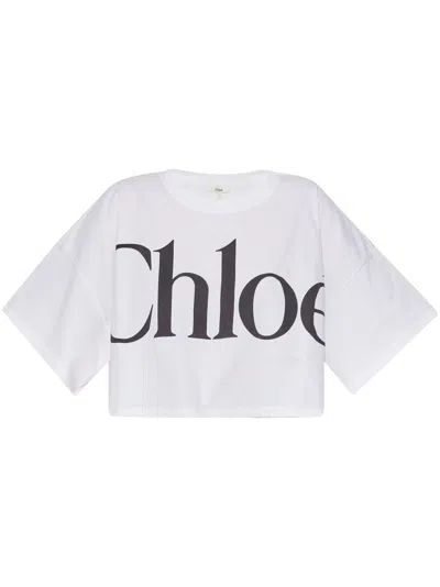 Chloé Logo Detail Cropped T-shirt In White